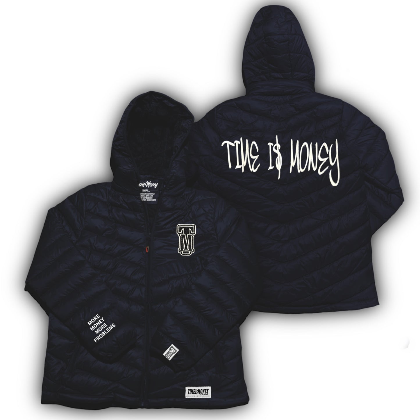 TIMEI$MONEY HEAVYWEIGHT DARK NAVY BLUE FULLY STITCHED PUFFER JACKETS